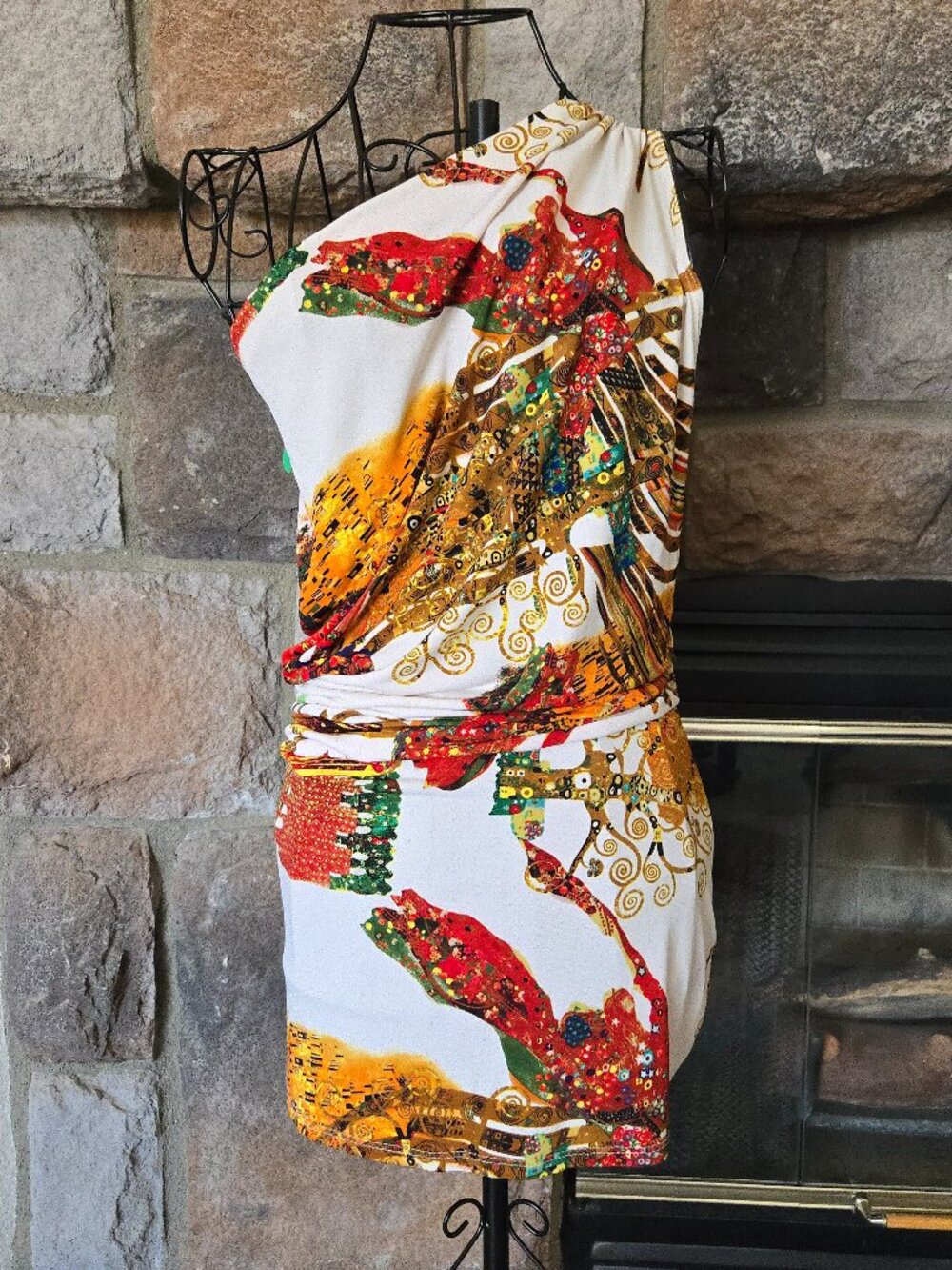 2000's Art Nouveau One Shoulder Side Cut-Out Mini Dress (S)